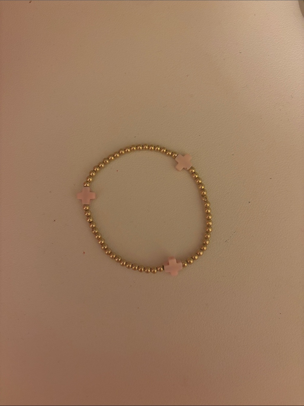 Enewton Pink signature cross 3mm Gold Beaded Bracelet with Pink Cross Charms
